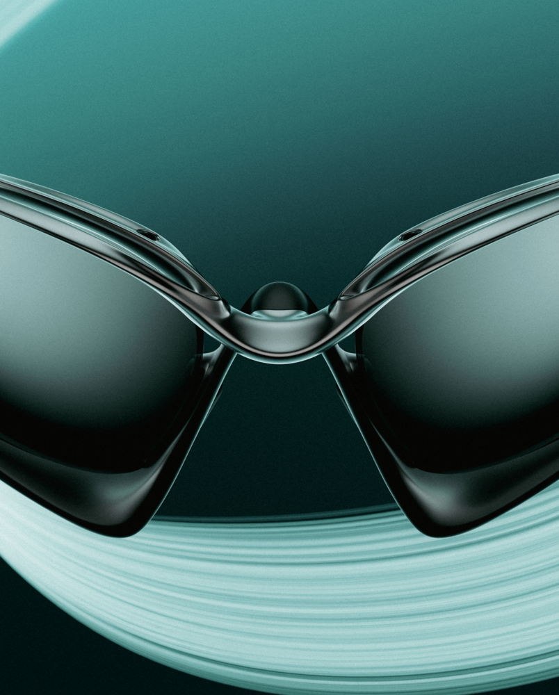 Close view of the Oakley Infiniloop sculptural bridge and Prizm Black lenses
