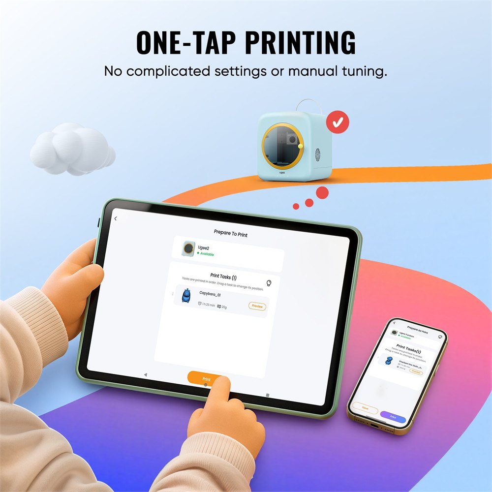 ugee Funbox one-tap printing feature graphic