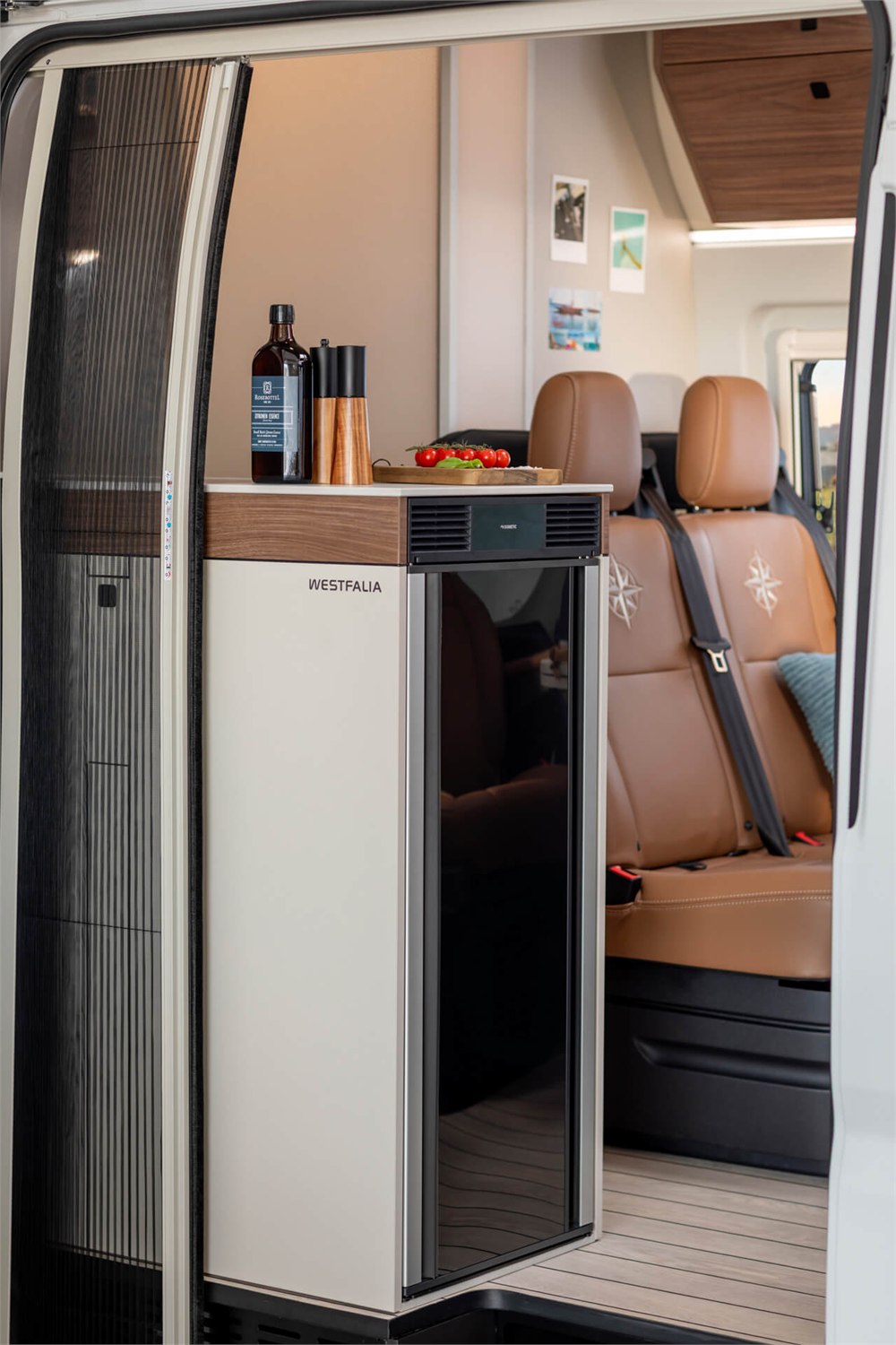 Westfalia Columbus Liner refrigerator near the sliding door