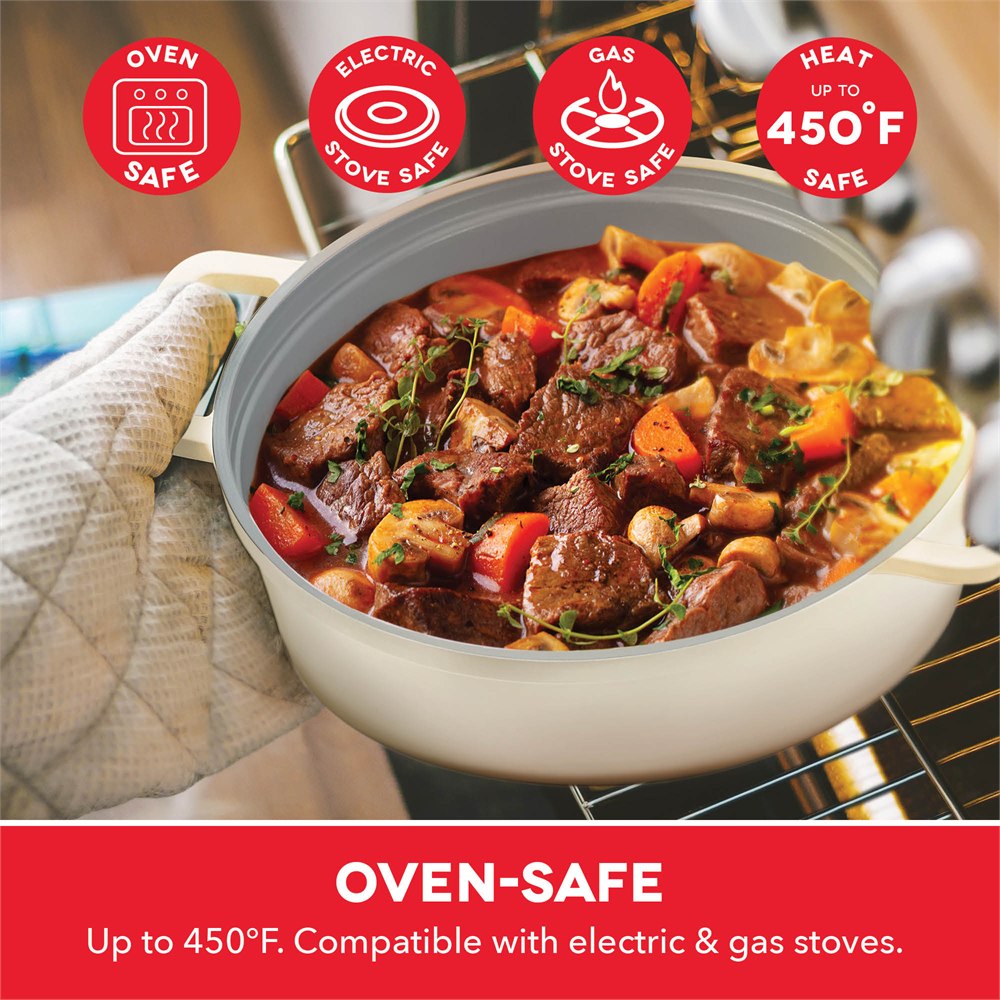 Dash Stacks cookware shown oven-safe with food
