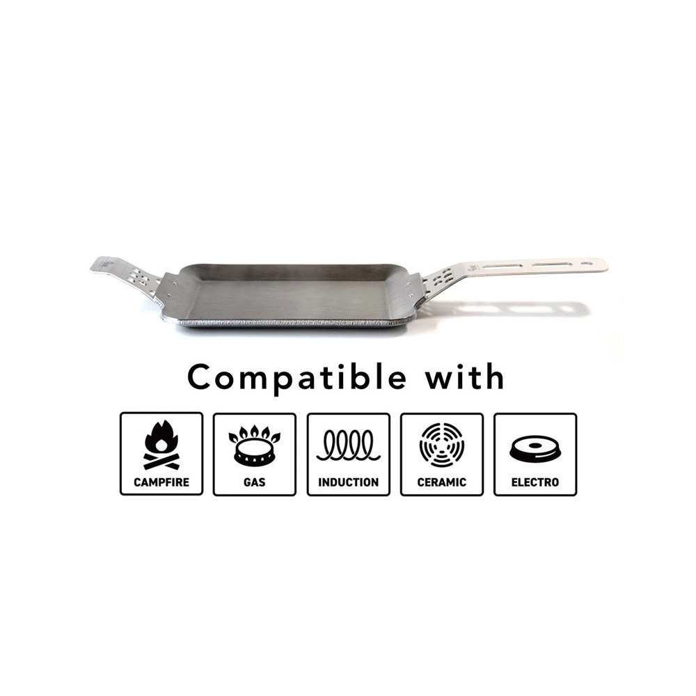 Compact modular grill plate compatibility icons for campfire gas and induction