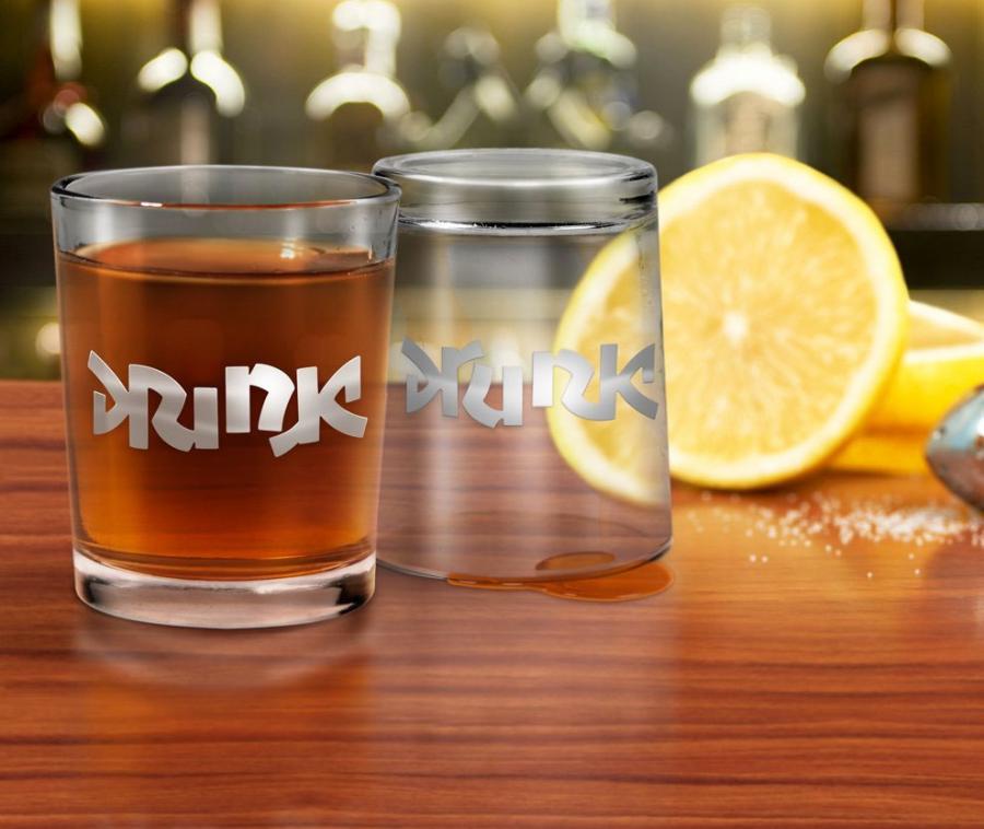 Drink / Drunk Ambigram Shot Glasses