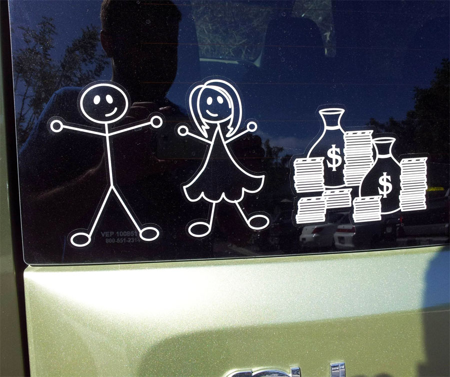 Childless Window Decal With Money Bags