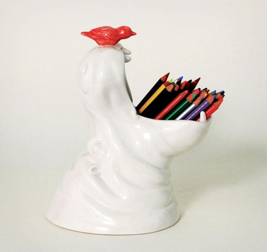 Porcelain Hippo Pencil Holder