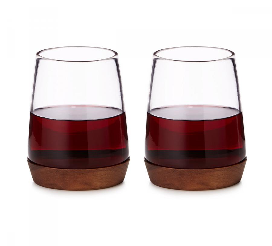 These Stemless Wine Glasses Have a Wooden Base That Doubles As A Coaster