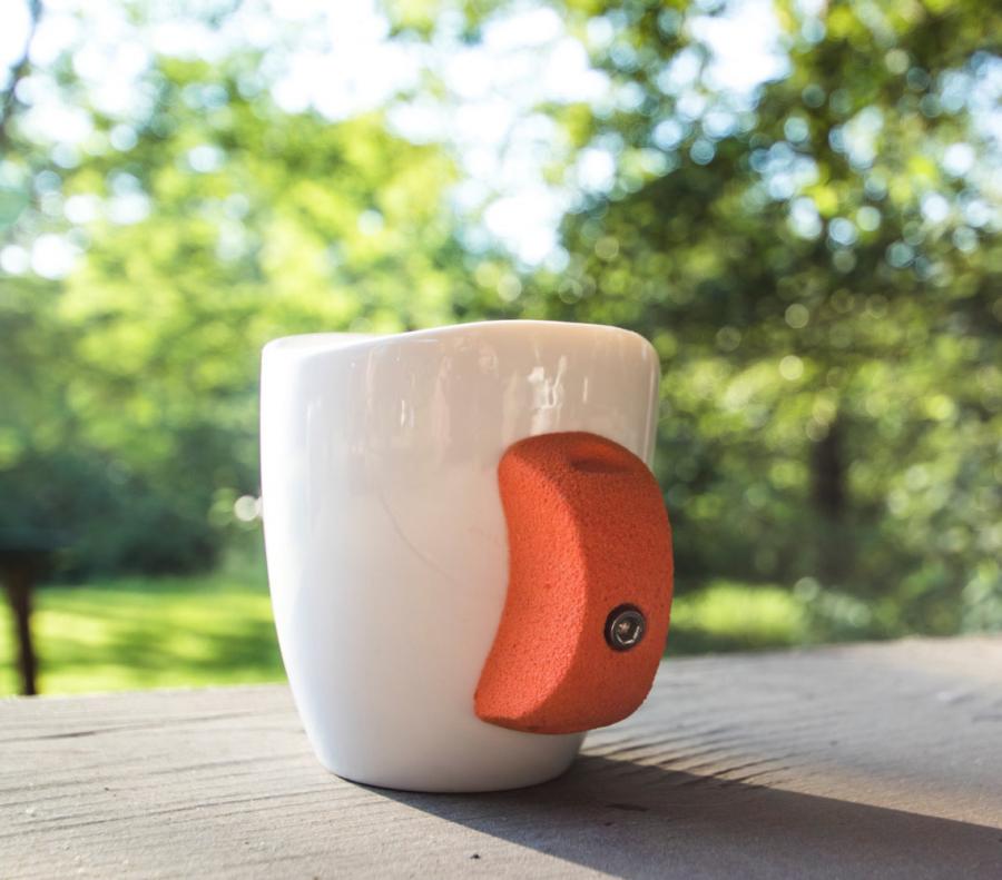 Rock Climbing Mug Uses a Climbing Hold as The Handle