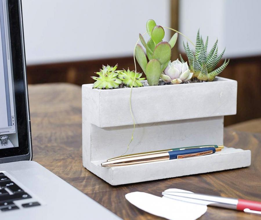 Concrete Desk Planter and Pen Holder