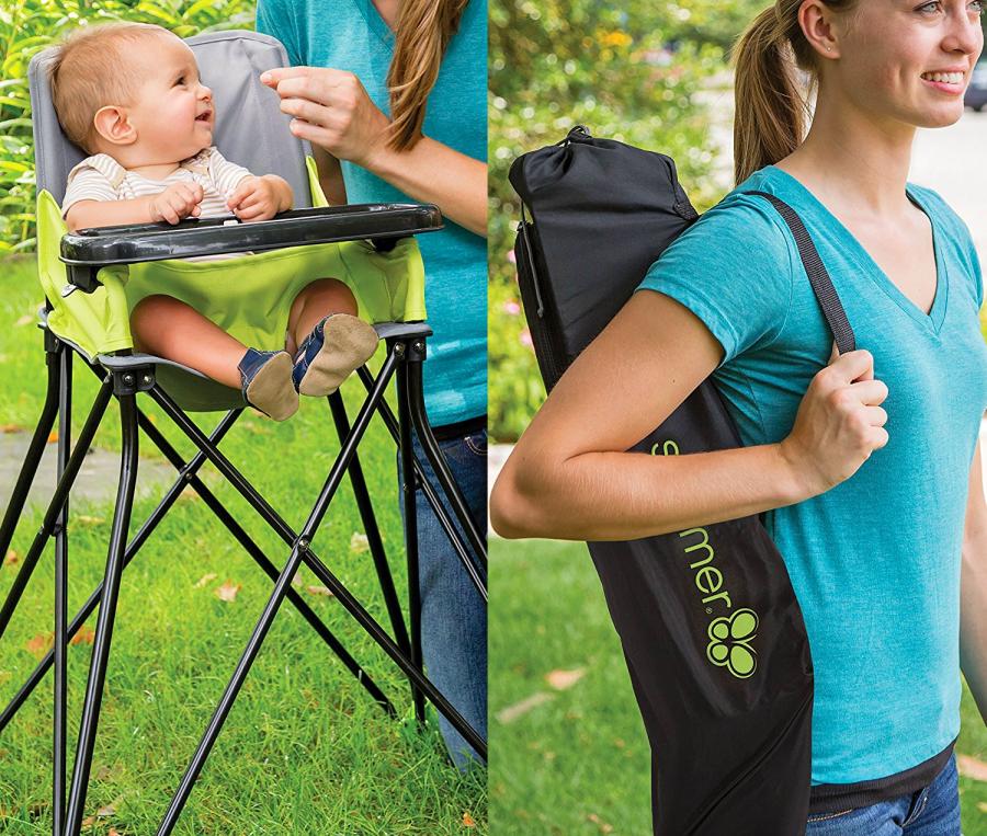 Portable Highchair Folds Up For Feeding The Baby On The Go