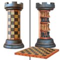 This Incredible Rook Tower Has a Pack-away Flexible Wooden Chess Board That Wraps Around It