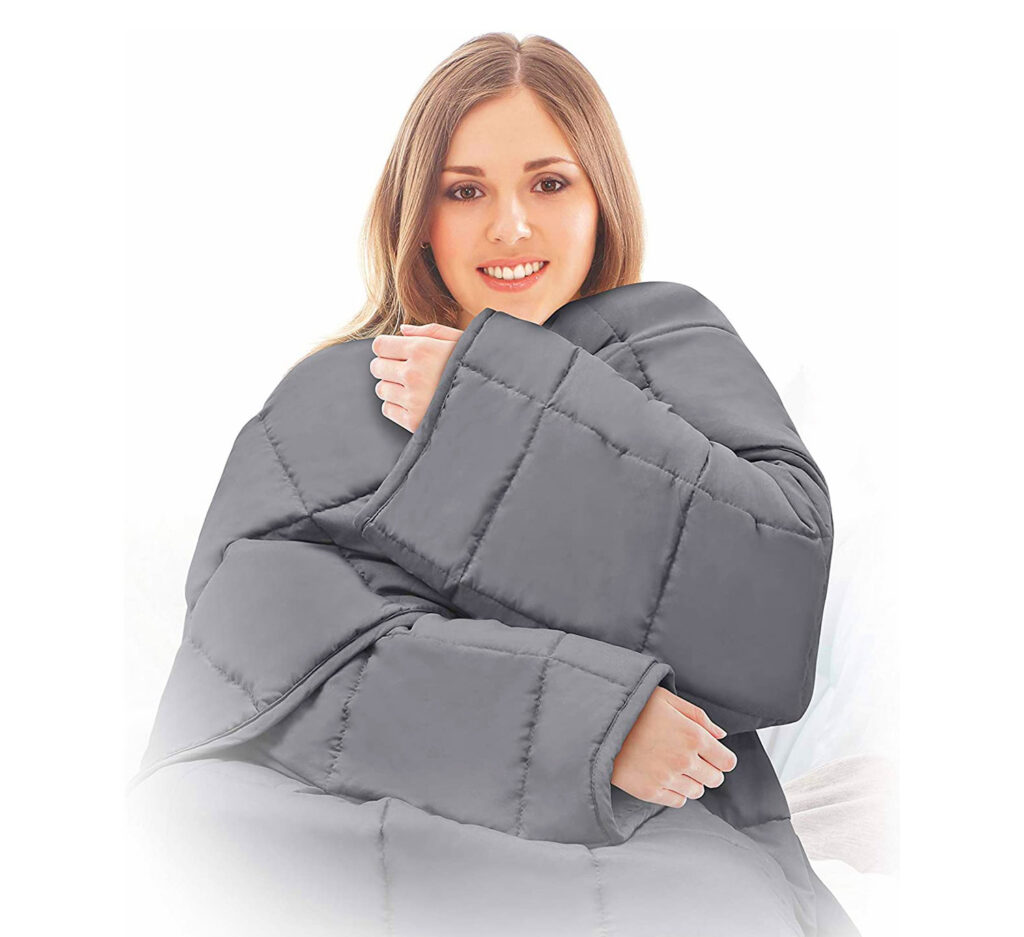 There's Now a Snuggie-Like Weighted Blanket With Sleeves To Calm Your Nerves On The Go