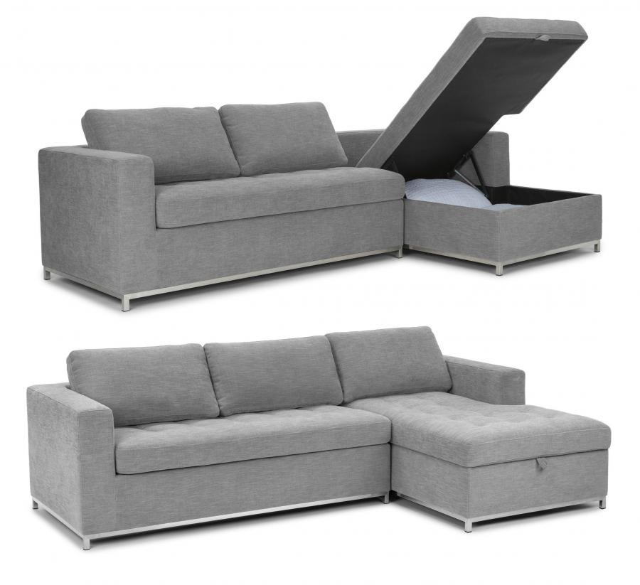 This Sofa Bed Has a Chaise Lounger That Pulls Up For a Storage Area