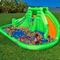 Crocodile Isle Inflatable Water Park with Dual Slides and Ball Pit Splash Pool