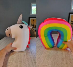 Unicorn Pillow Converts Into a Rainbow Travel Neck Pillow