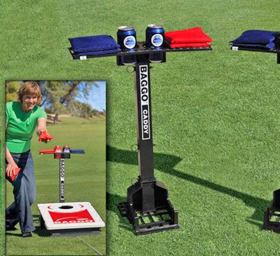 This Lighted Cornhole Caddy Holds Your Drinks and Bags, and It Keeps Score
