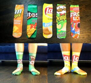 Funny Food Socks - Quirky Snack, Chips, and Cereal Print Socks