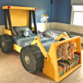 This Construction Truck Kids Bed Has a Built-In Bookshelf In The Bucket