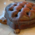 This Hand-Carved Wooden and Leather Tortoise Ottoman Will Classy-Up Any Room
