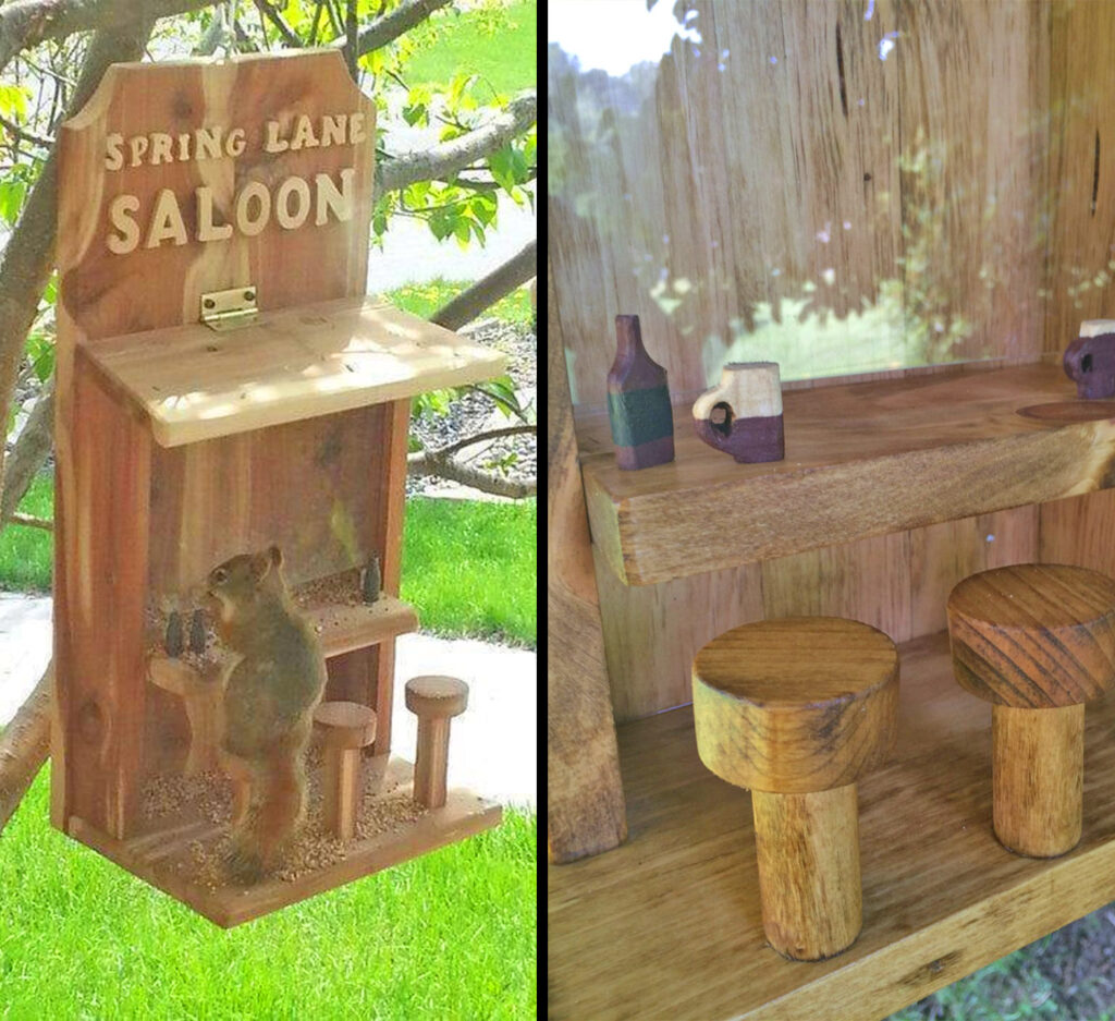 These Squirrel Saloons Let Your Yard Critters Feed Right at the Bar