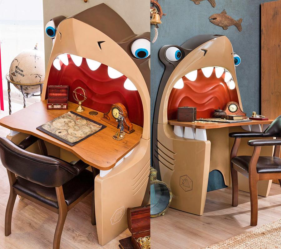 Pirate Shark Kids Desk With Light-up Teeth and Rolling Eye-Balls