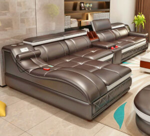 Ultimate Couch: Giant Leather Sectional With Integrated Massage Chair and Speakers