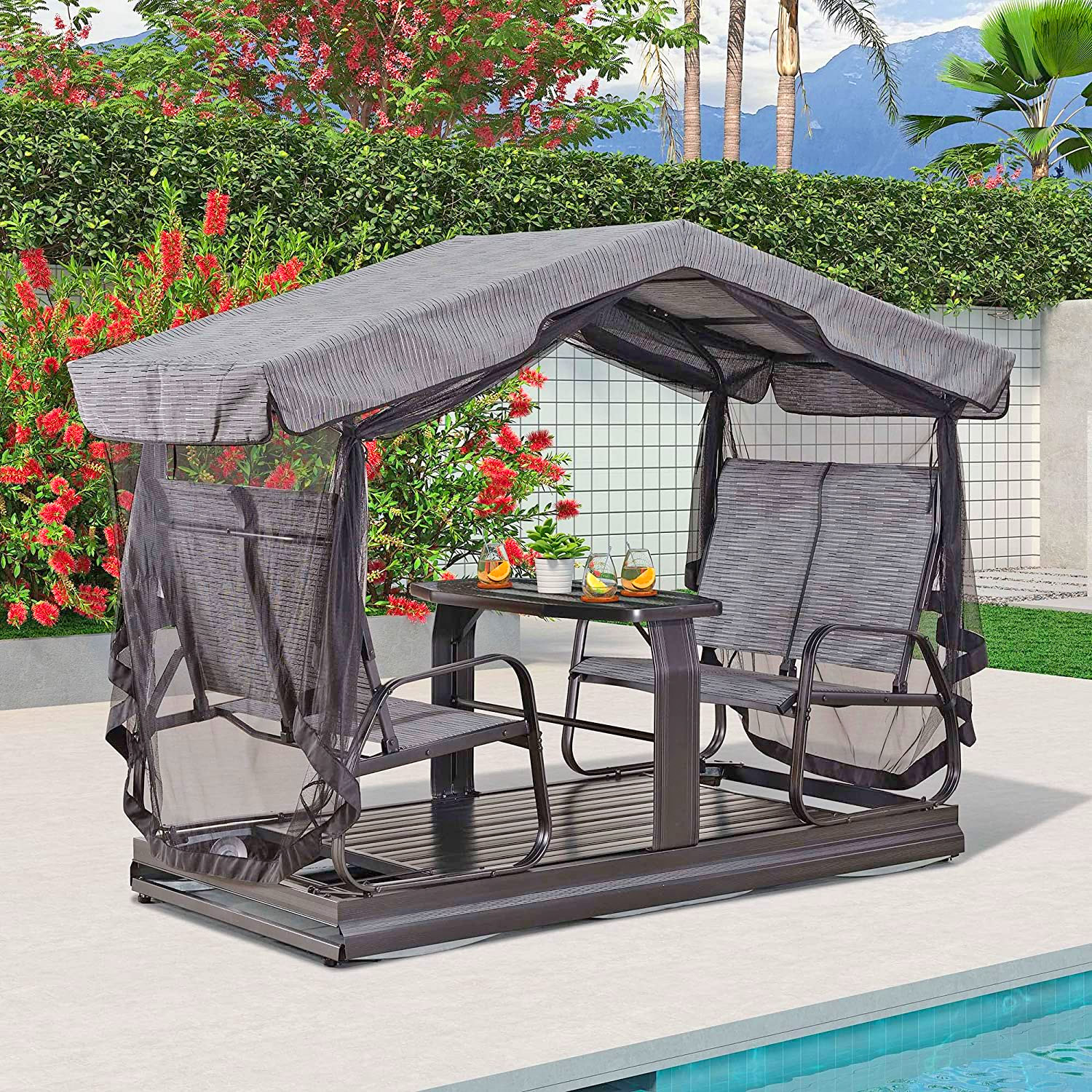 Pvc Double Chair This Gliding Double Chairs With Table Set Makes For A Perfect Spot For ...