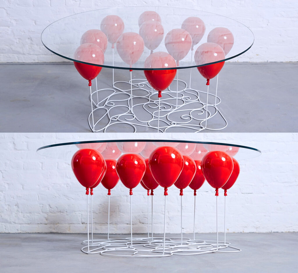 This Incredible UP-Inspired Table Is Made To Look Like Balloons Are Holding Up The Glass Tabletop