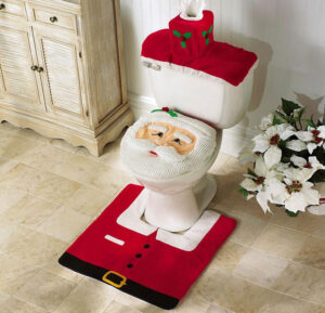 Santa Toilet Cover And Rug Set With Integrated Tissue Box Holder