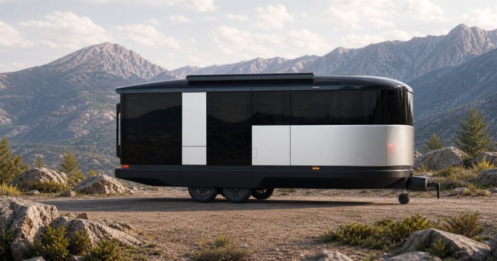 Aboard T4 hybrid-electric travel trailer parked in a mountain setting