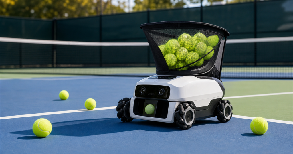 Acemate S10 AI tennis robot on a tennis court