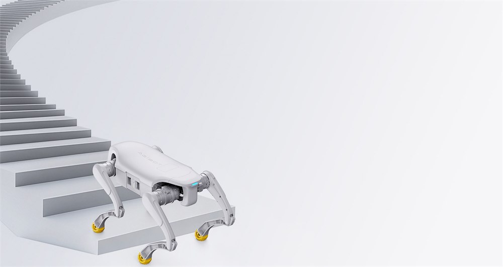 AGIBOT D1 robot dog walking over uneven ground