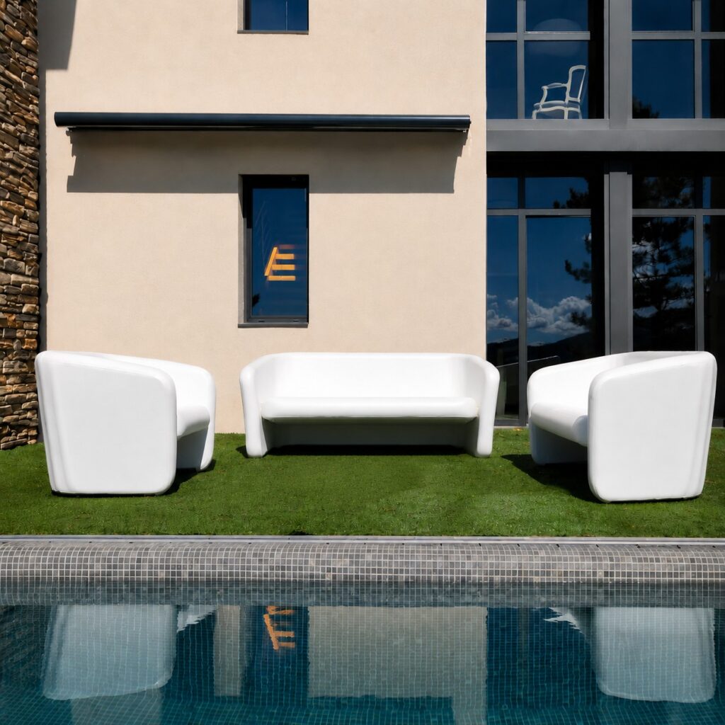 Airmaan M Sofa inflatable outdoor sofa and chairs beside a pool
