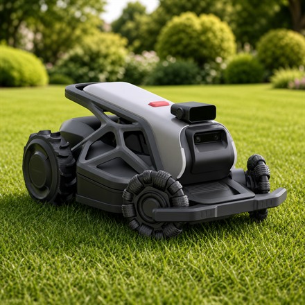 AIRSEEKERS TRON robotic lawn mower close-up on grass