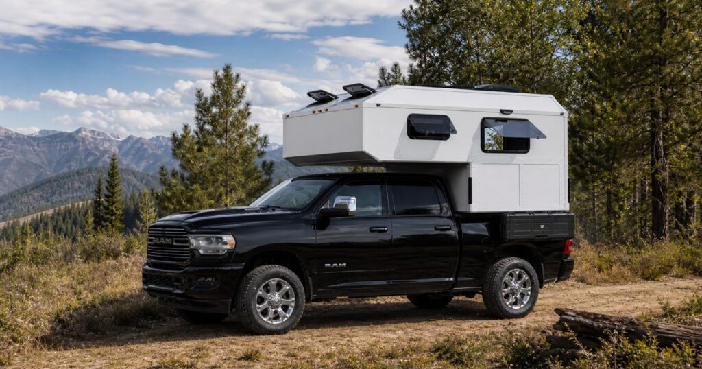 AI-generated editorial image of the Alaskan HS 640 hard-side truck camper on a pickup