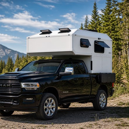 AI-generated tile image of the Alaskan HS 640 hard-side truck camper on a pickup