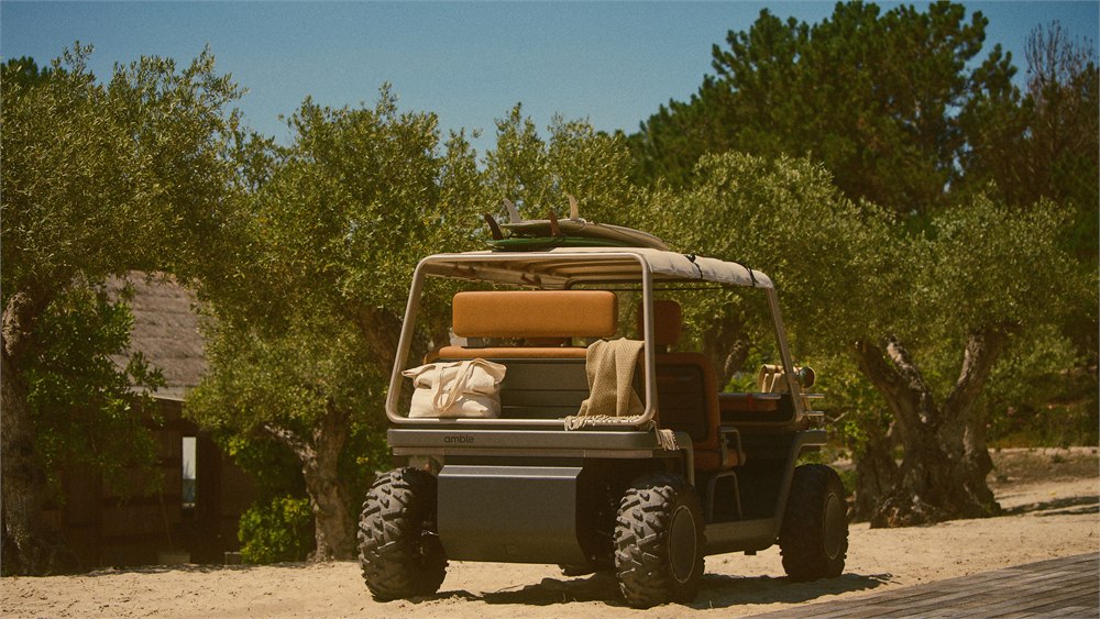 Rear cargo area and straps on the Amble One electric buggy