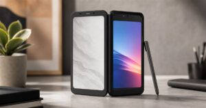 Dual-screen E Ink smartphone with LCD side and stylus