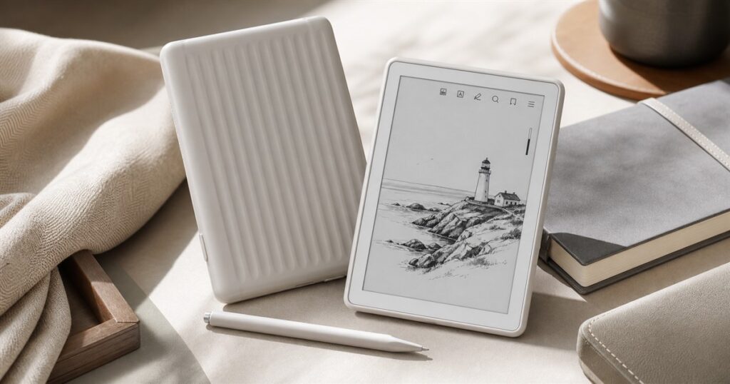 BOOX Go 6 Gen II handwriting e-reader with stylus in a clean desk scene
