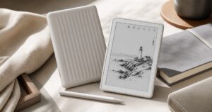 BOOX Go 6 Gen II handwriting e-reader with stylus in a clean desk scene