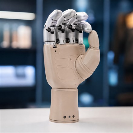 Close-up of the BrainCo Intelligent Bionic Hand with articulated fingers