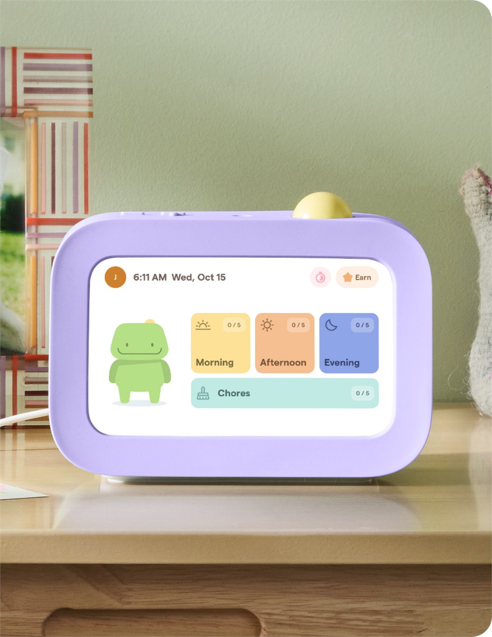 Skylight Buddy routine helper on a child's nightstand
