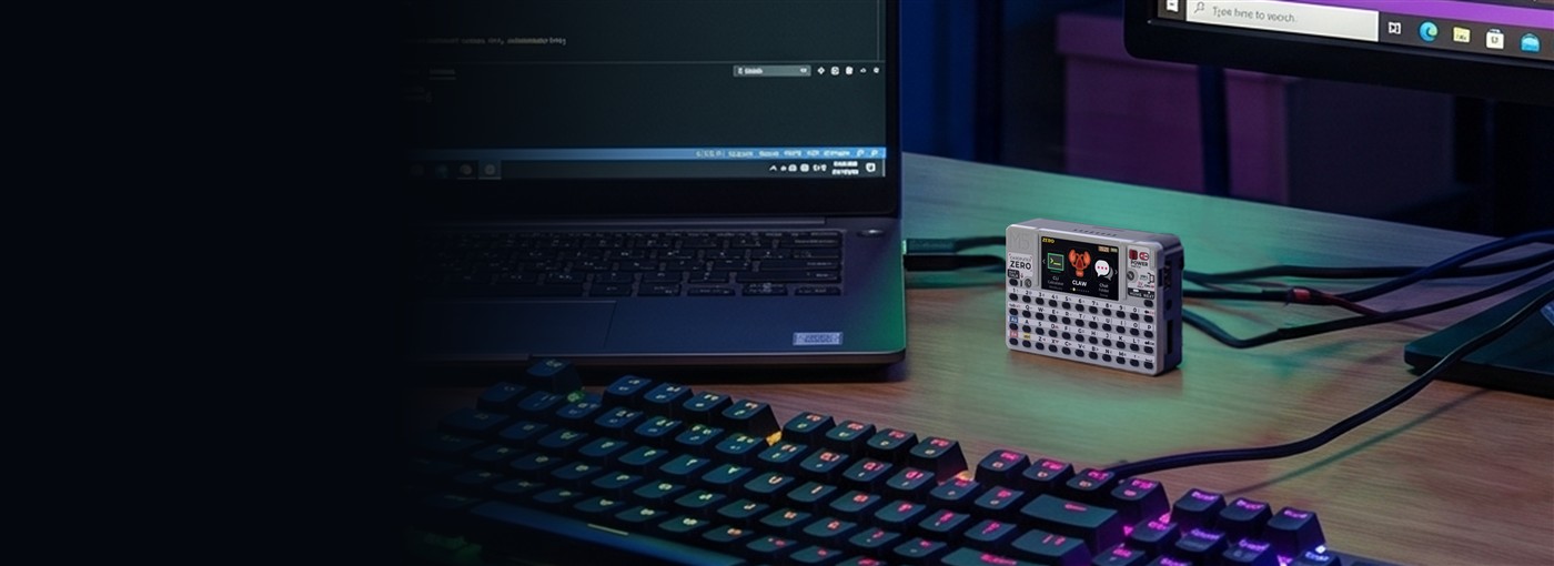 CardputerZero pocket Linux computer connected on a maker desk