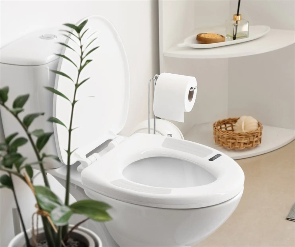 Casana Smart Seat installed on an elongated toilet in a clean bathroom