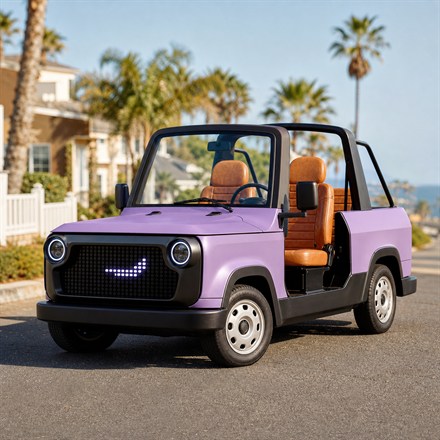 A square thumbnail of the purple Chip Life Utility Vehicle on a sunny local street