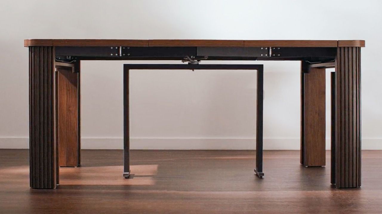 Coco Slim expanded table frame with fluted wooden legs and center support