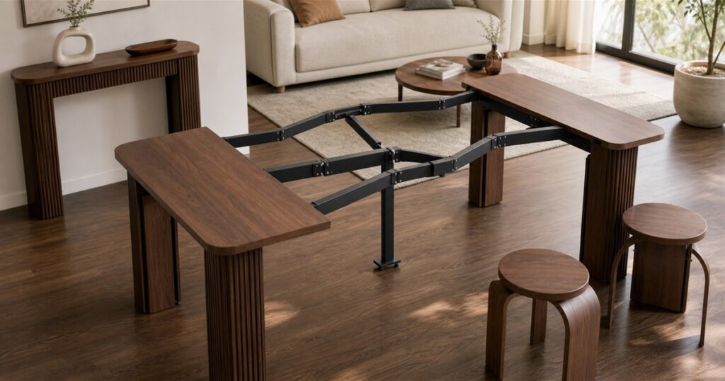 Coco Slim transforming console dining table expanding in a small apartment