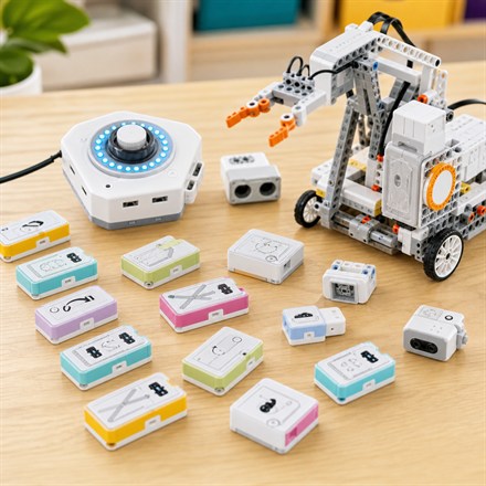 CODEE magnetic coding blocks with controller hub and robot build