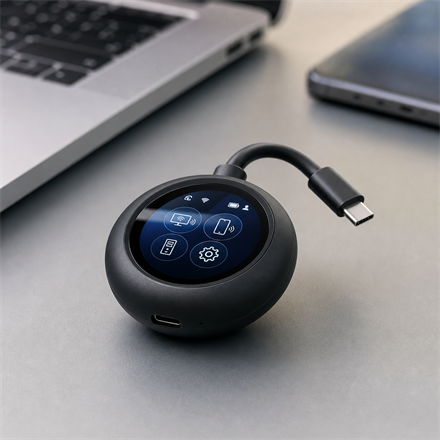 GL.iNet Comet Q round black USB-C remote KVM close-up