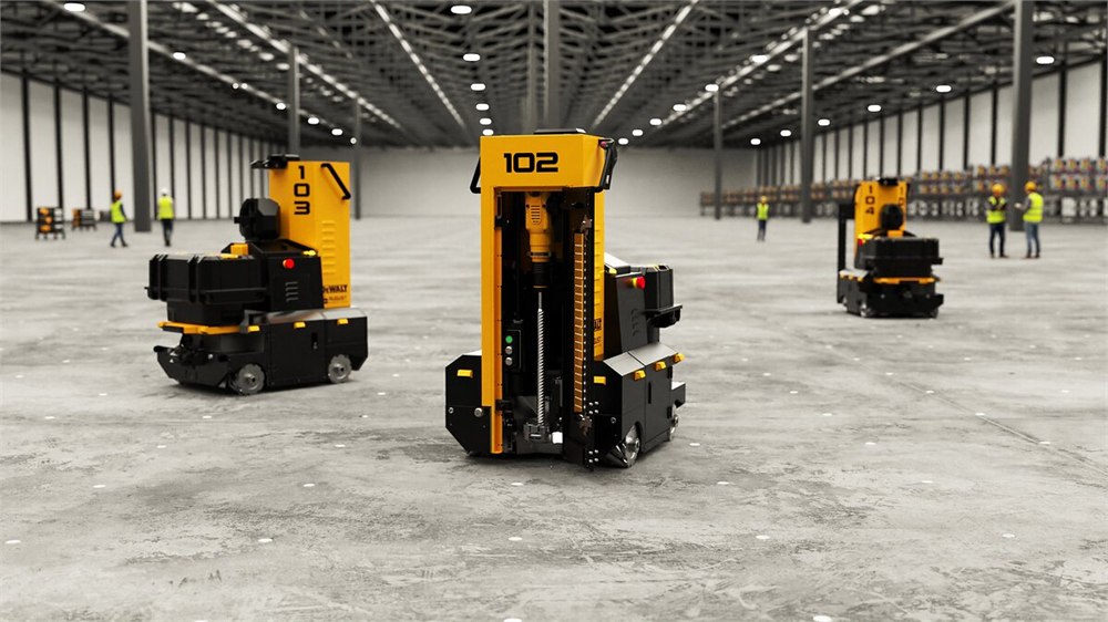 DEWALT and August Robotics DALE robot fleet on a concrete data center floor