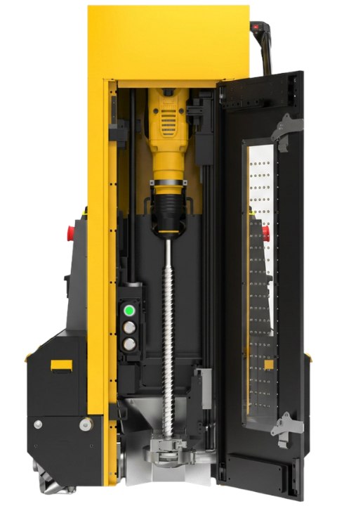 Close-up of the DALE drilling robot body and vertical drill tower