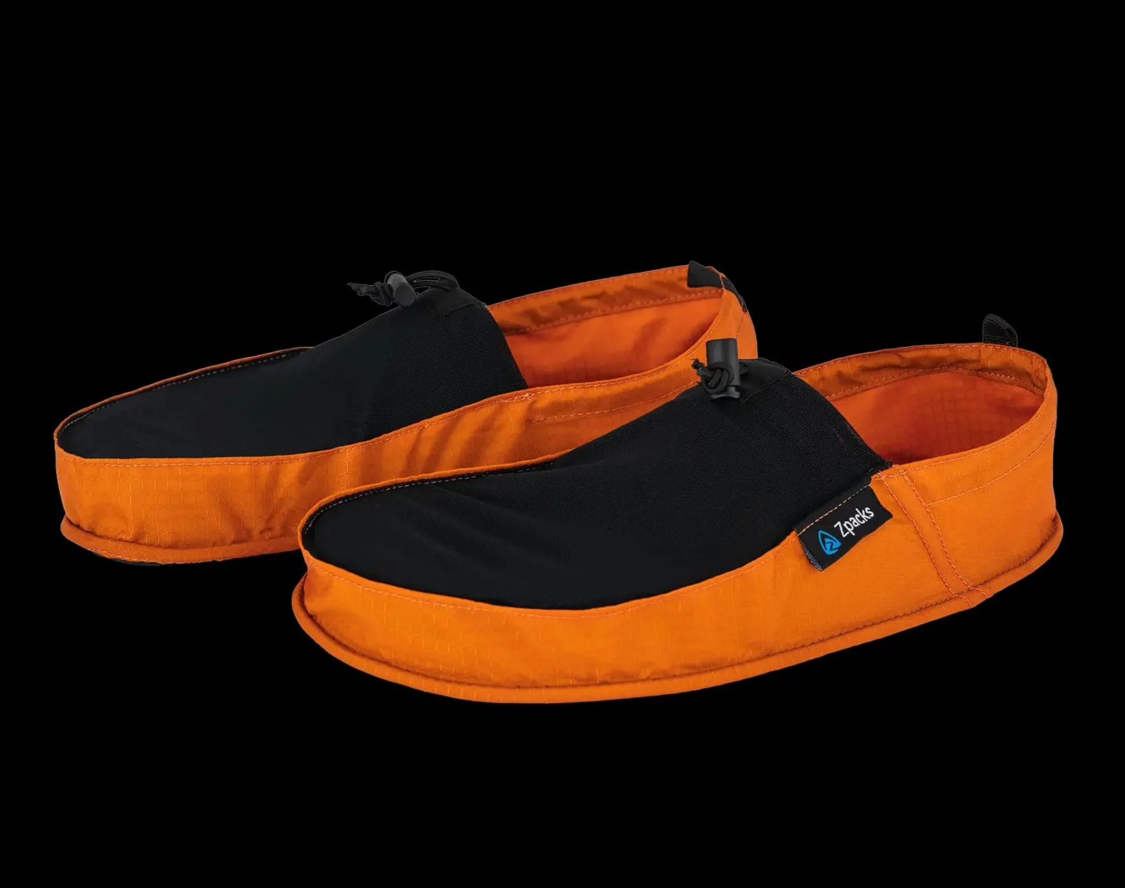 Orange ultralight camp shoes shown from above